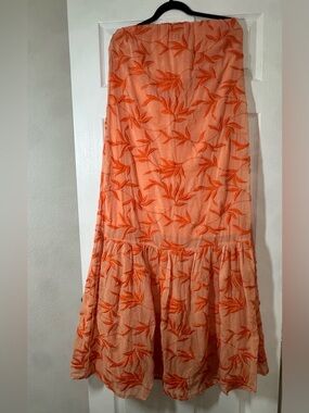 Women’s Orange Floral Tiered Maxi strapless dress